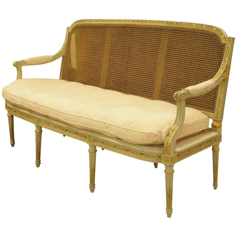 French Louis XVI Style Painted Gilded Sofa For Sale at 1stdibs