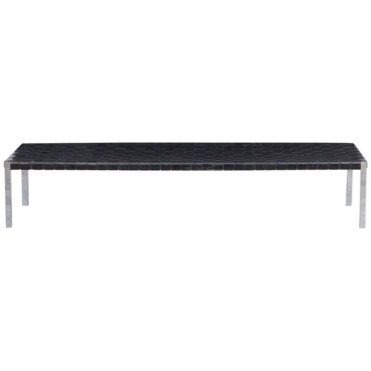 1950's black leather and metal Bench by Estelle and Erwine Laverne 'B' For Sale
