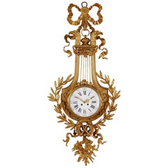 Antique Neoclassical Style Gilt Bronze Cartel Cartel Clock with Lyre-Shaped Back Plate