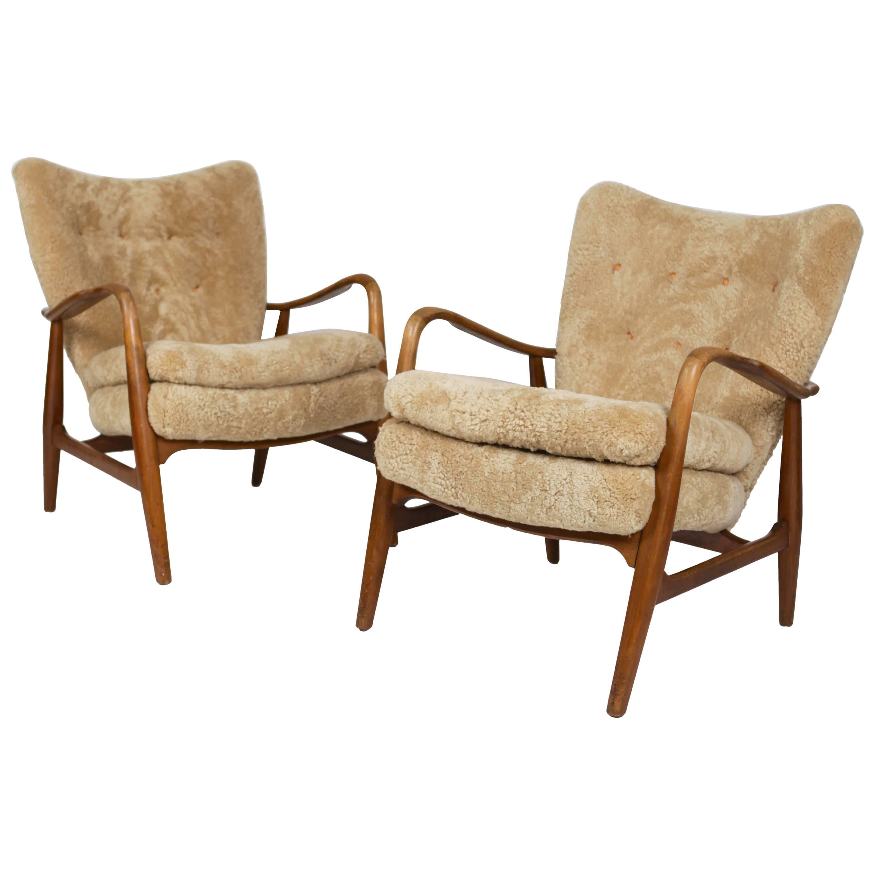 Pair of Rare Easy Chairs with Footstool by Acton Schubell & Ib Madsen