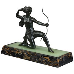 Art Deco Bronze Sculpture "Woman with a Bow" by Gual 5