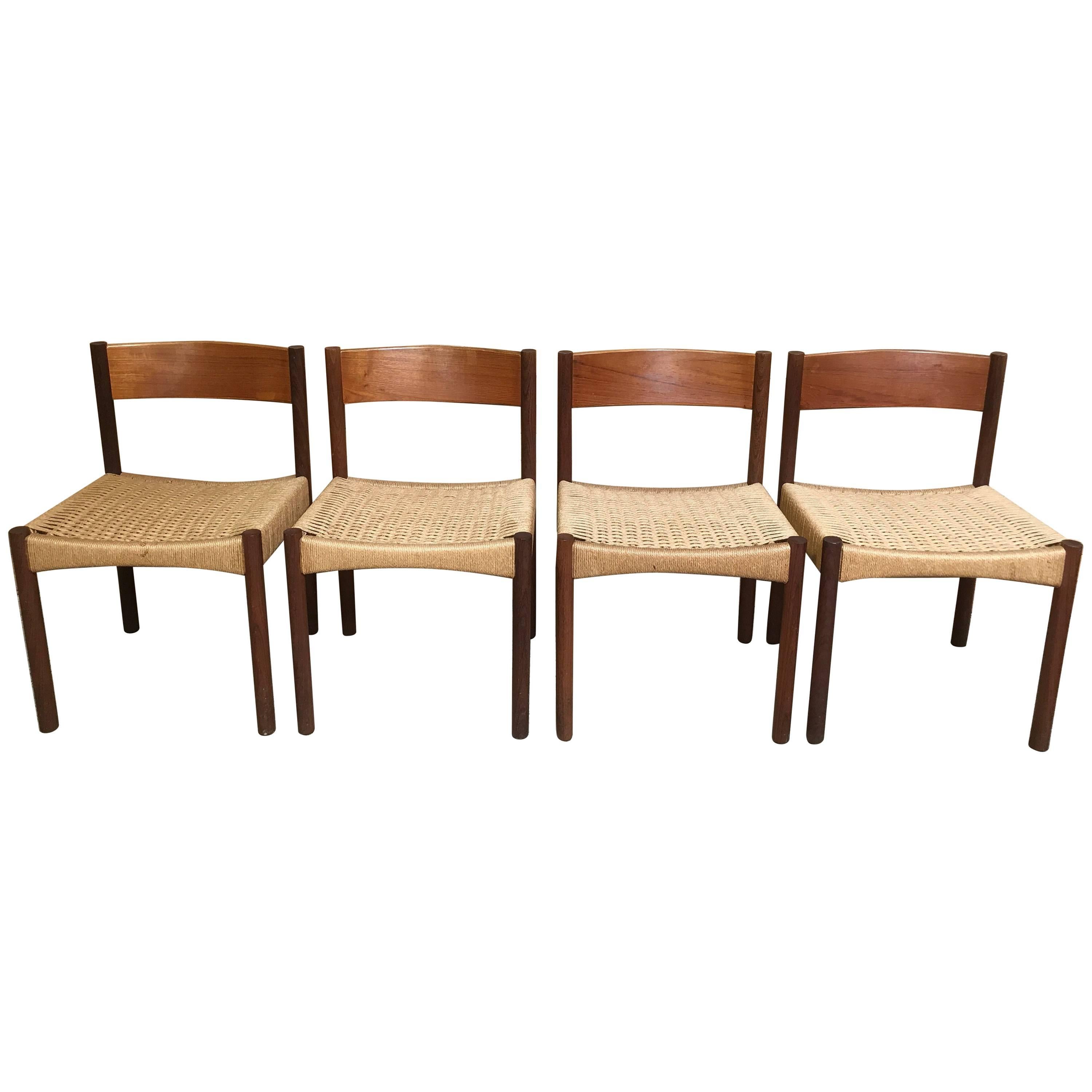 Four Vintage Danish Teak Dining Chairs Designed by Poul Volther for Frem Rojle