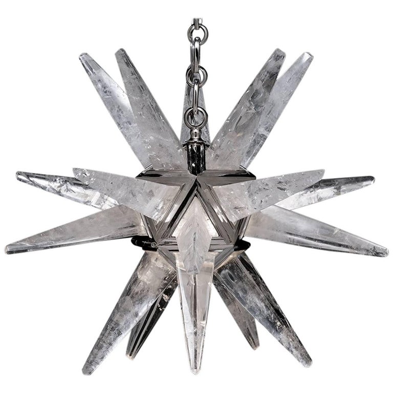 Rock Crystal Star III Chandelier by Alexandre Vossion For Sale