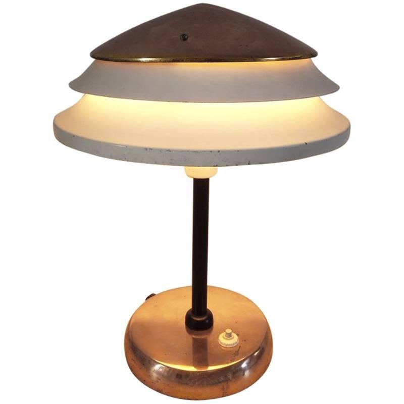 Art Deco Zukov Table Lamp in Red Copper and Metal, Czechoslovakia, 1940s For Sale
