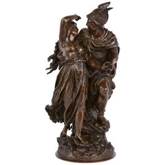 Groupe sculptural antique en bronze patiné représentant Andromède et Persée par Grégoire