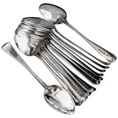 Antique Set of 12 Old English Thread Pattern Table Spoons by George Adams