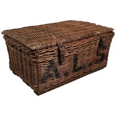 Antique Large Victorian Wicker Linen Basket or Hamper