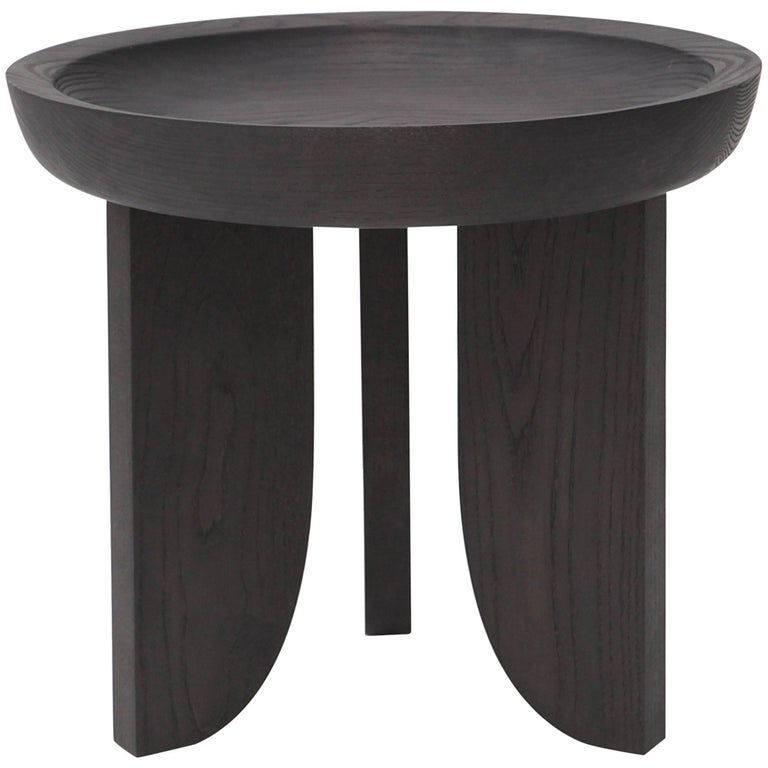 Dish Solid Wood Contemporary Sculptural Carved Side Coffee Stool Table Black  For Sale at 1stDibs