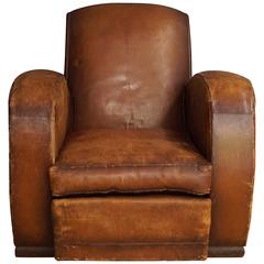 French Cognac Leather Club Chair, 1940s 7