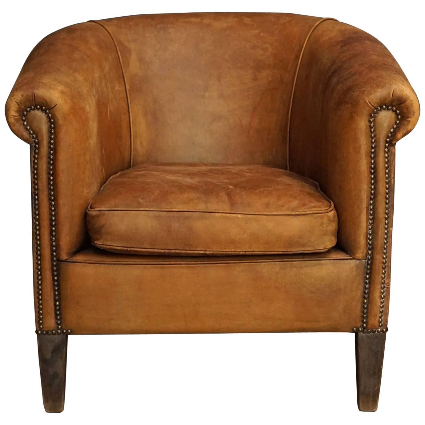 Vintage French Cognac Leather Club Chair