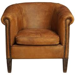 Vintage French Cognac Leather Club Chair
