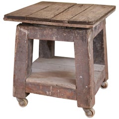 Antique Wood Potter's Table on Casters from France, circa 1910