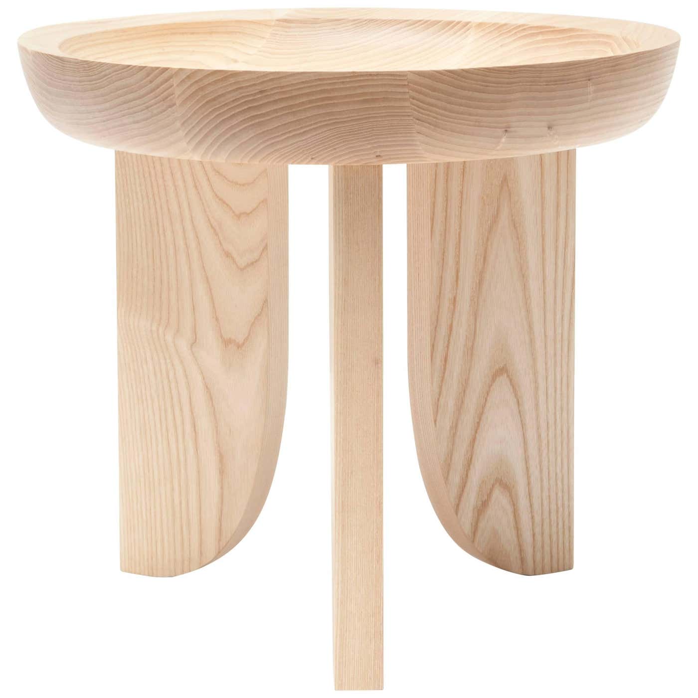 Dish Solid Wood Contemporary Sculptural Carved Side Coffee Stool Table ...