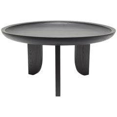 Dish Solid Wood Contemporary Sculptural Carved Side Coffee Table Black