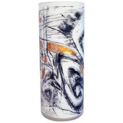 Carlo Malnati Italian Glass Vase with Abstract Graphic Design and Gold Overlay 8
