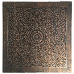 Vintage Hand-Carved Balinese Oversized Decorative Teak Wall or Ceiling Art Panel