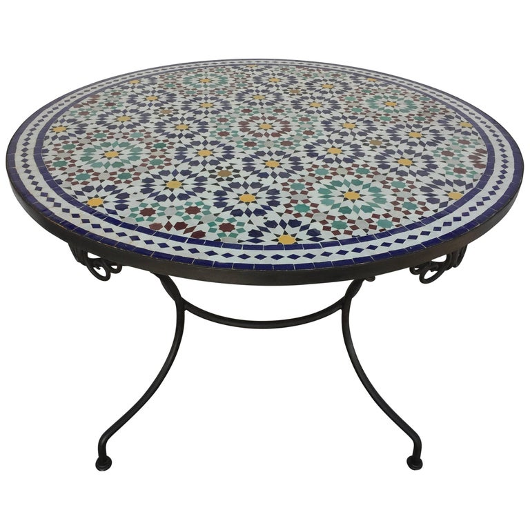 Moroccan Round Mosaic Outdoor Tile Table in Fez Moorish Design 39