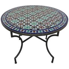Moroccan Round Mosaic Tile Outdoor Table in Moorish Fez Design 1