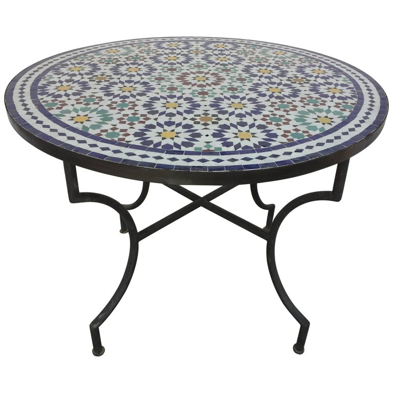 Moroccan Outdoor Mosaic Tile Table From Fez In Traditional Moorish Design For At 1stdibs - Mosaic Tile Outdoor Furniture