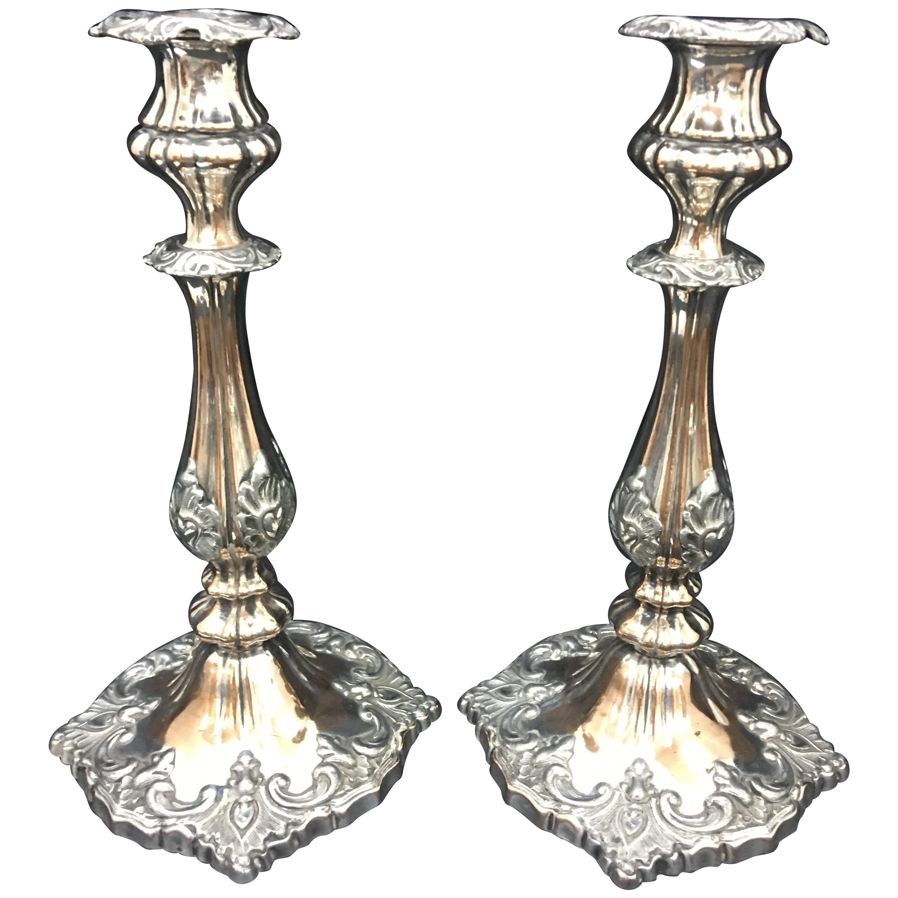 Vintage Modern Silver Plate Designer Candlestick Holders by Sheffield