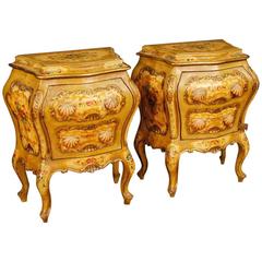 20th Century Pair of Venetian Lacquered Bedside Tables