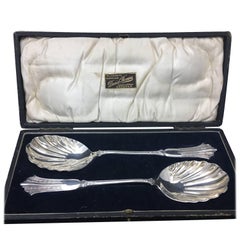 Pair of Victorian Silver Plate Spoons in a Box England, circa 1870