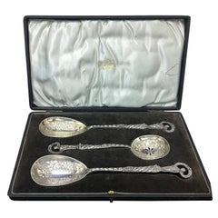 Walker & Hall Three English Victorian Silver Plate Spoons in a Box