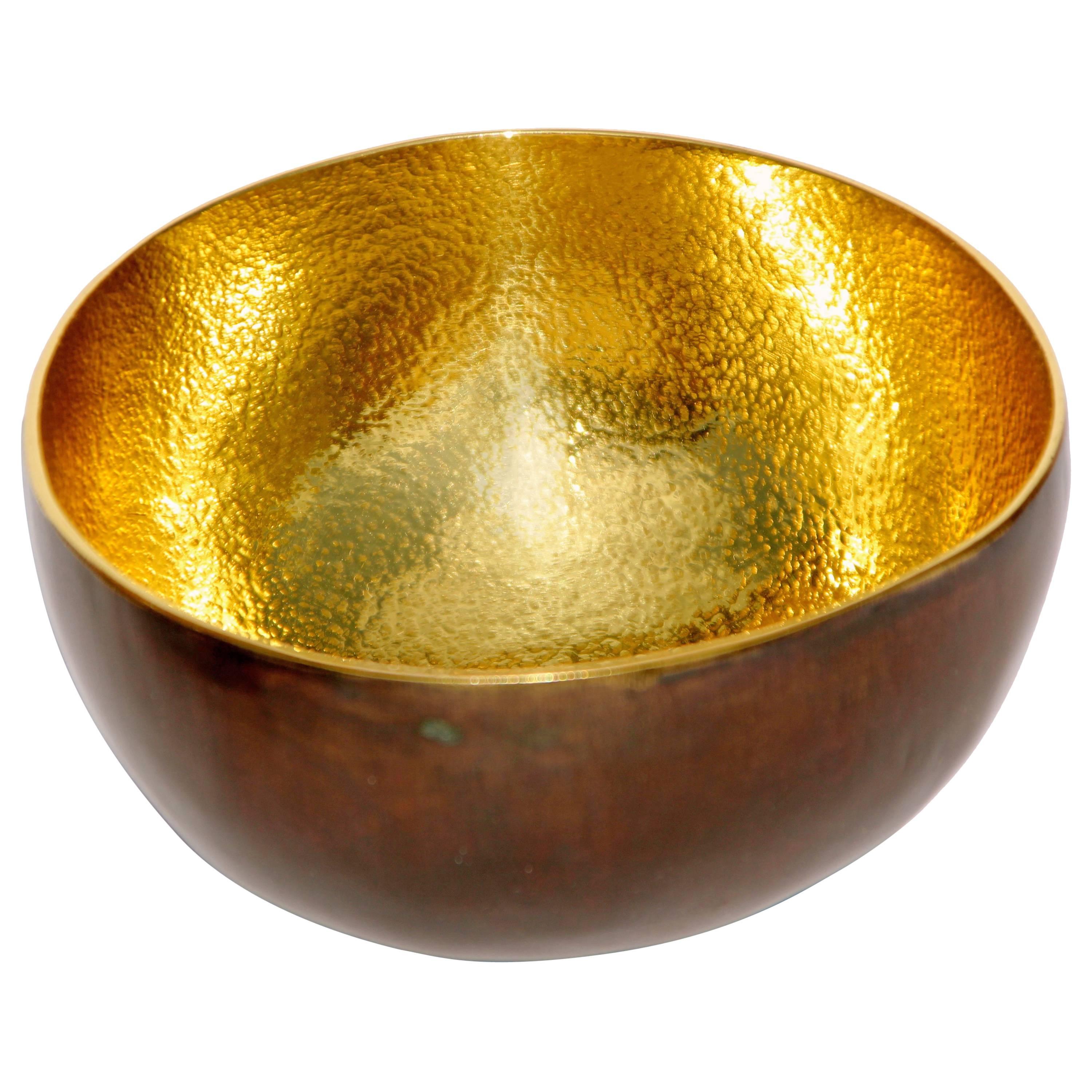 Cast Brass Small Decorative Bowl Vide-poche with Bronze Patina For Sale