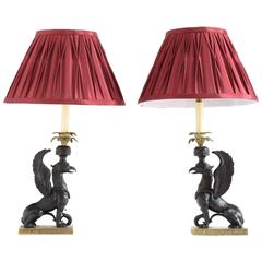 Vintage Winged Griffin Table Lamps After Sir William Chambers