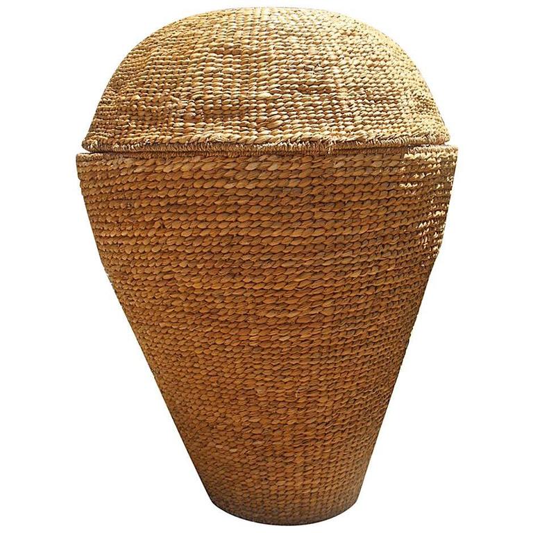 Large Basket Woven Straw 1950 Made in Italy, Bonacina For Sale at 1stdibs
