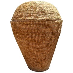 Large Basket Woven Straw 1950 Made in Italy, Bonacina