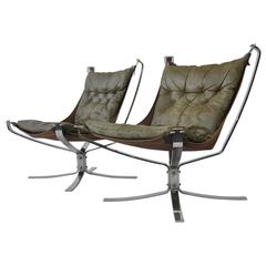 Pair of Sigurd Ressell Leather Falcon Chairs