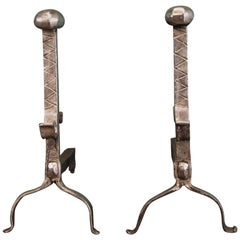 Polished Wrought-Iron Fireplace Andirons