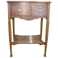 Arts & Crafts Oak Side or Tobacco Table with Brass Repousse Work Handles