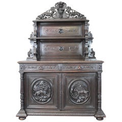 French Carved Hunt Cabinet, 19th Century
