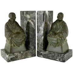 Art Deco Bookends Buddhist Monks Reading by Adam Féron, 1930