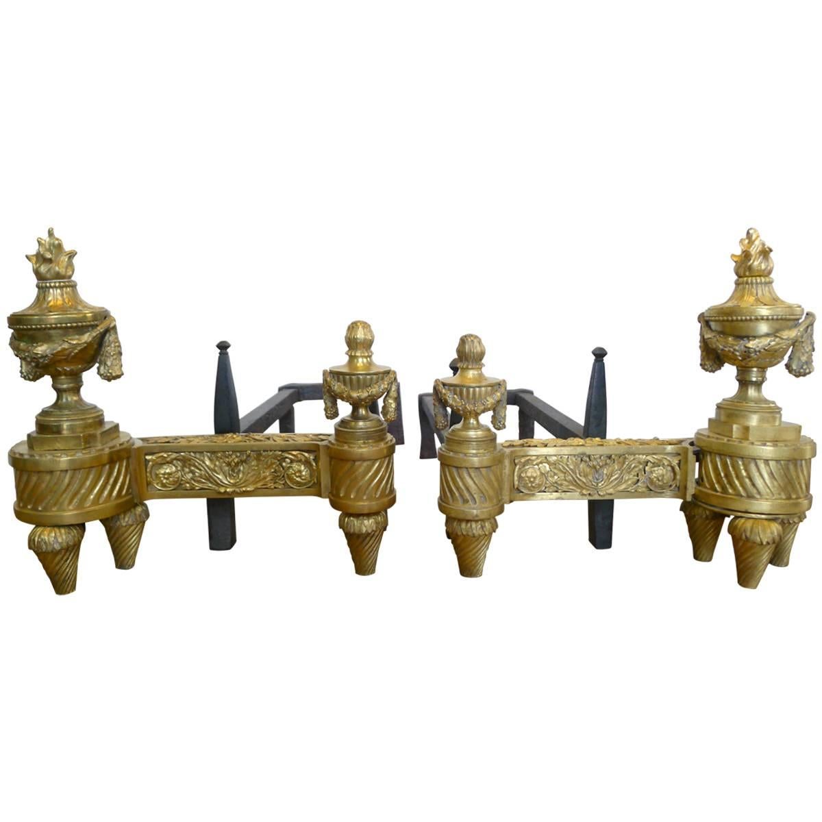 Pair of Bronze French Andirons (18th century) For Sale