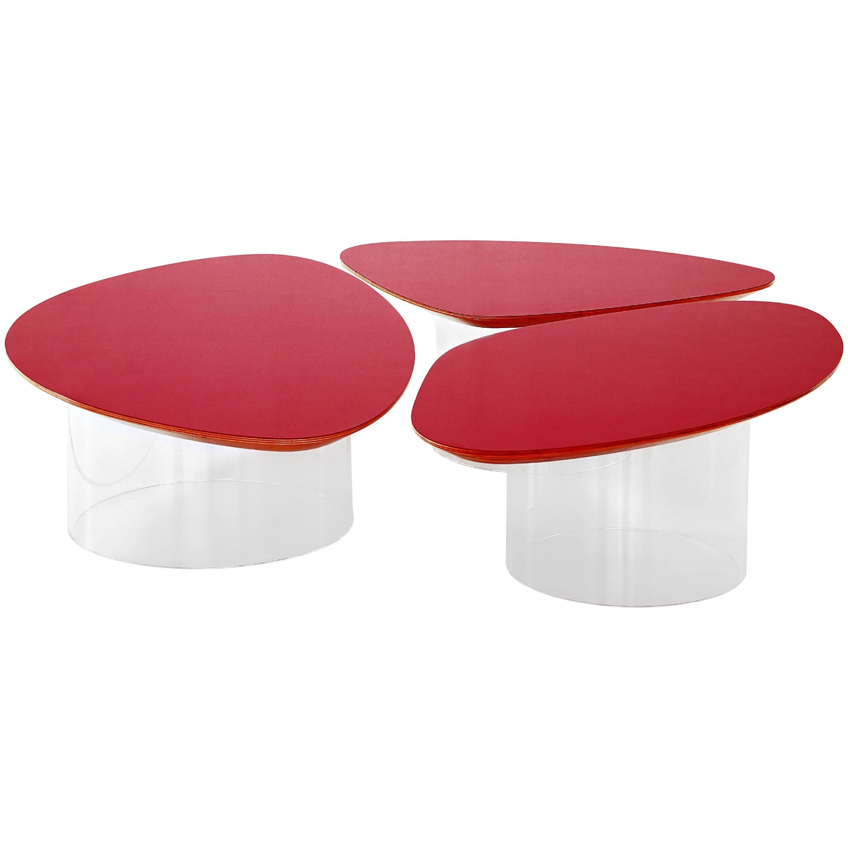 Contemporary 'Nenuphar' Red Coffee Table With Acrylic Base by Janette Laverriere For Sale