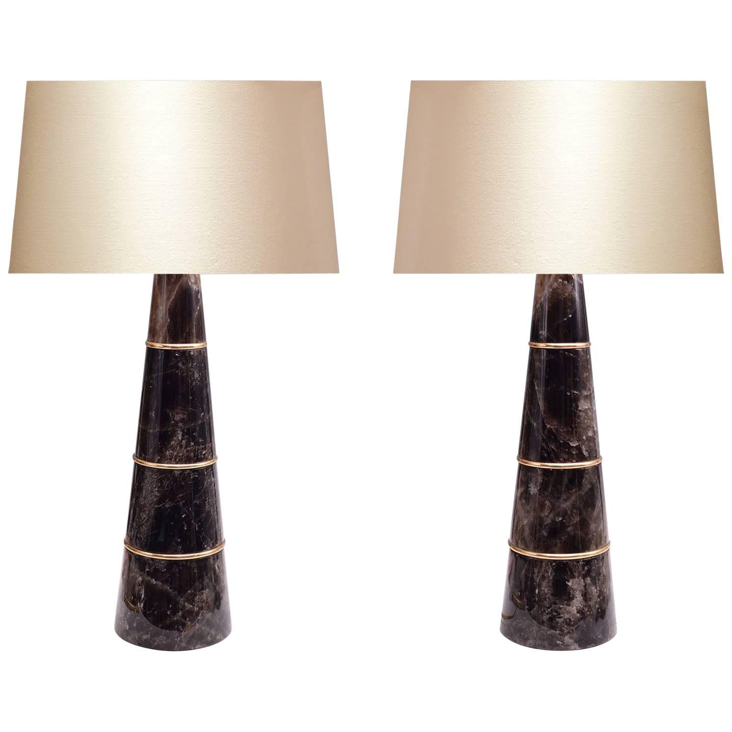 A Pair of Large Pair of Modern Dark Rock Crystal Quartz  Lamps