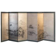 20th Century Japanese Six-Panels Gold Leaf Screen