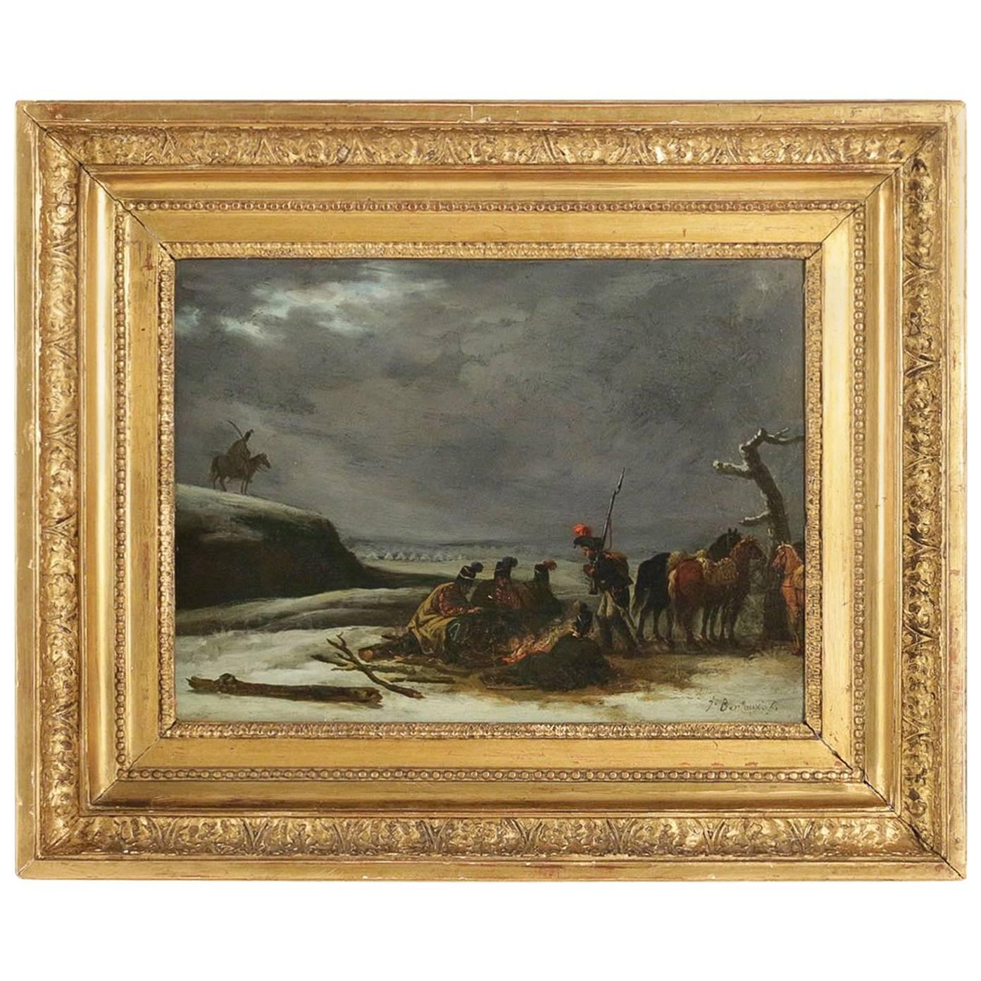 Grognards Campaign of Russia, Oil on Panel Signed by Jacques Bertaux, circa 1812