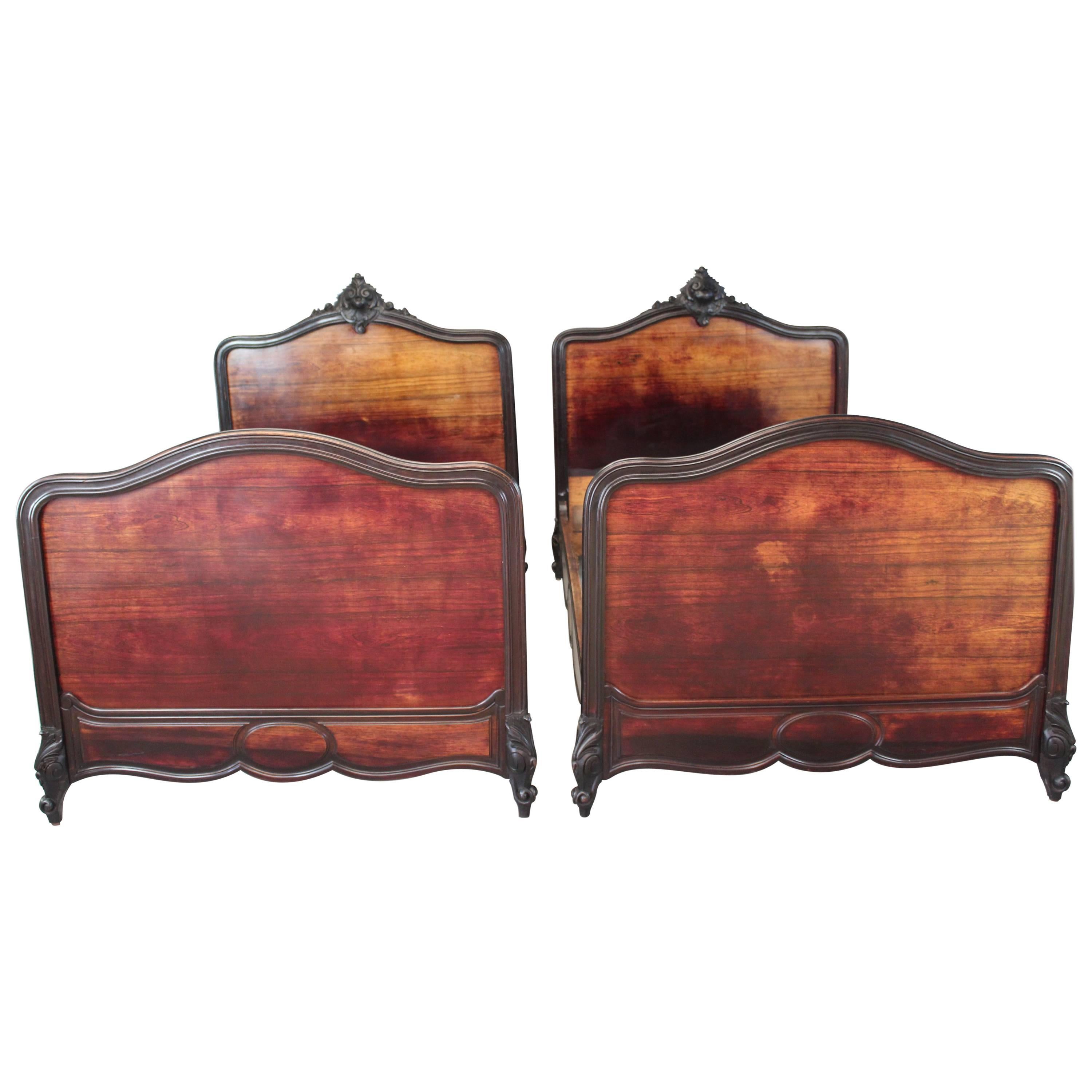 Pair of Antique French Rosewood Beds For Sale