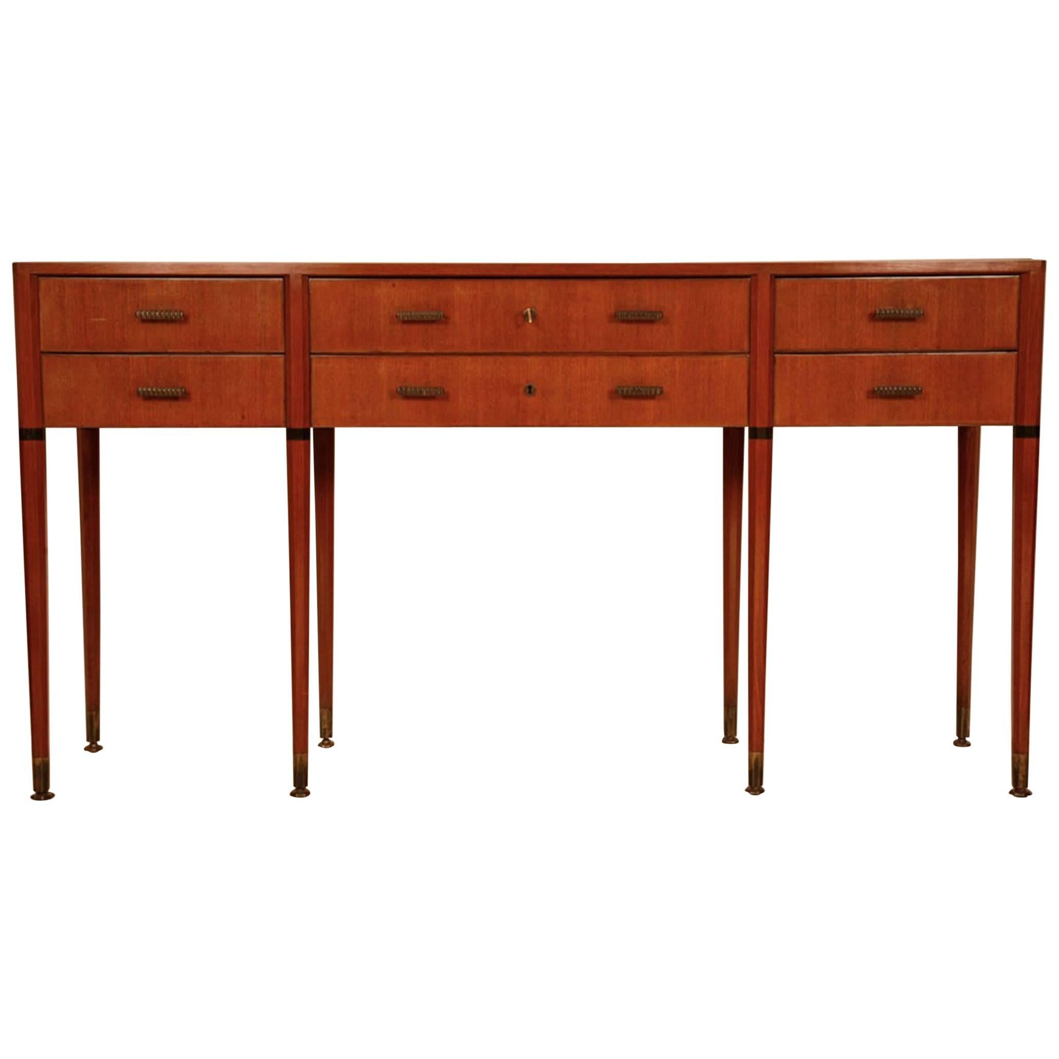 Paolo Buffa Six-Drawer Console with Marble Top For Sale