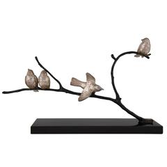 French Art Deco Bronze Sculpture Birds on a Branch, Irenee Rochard, 1930