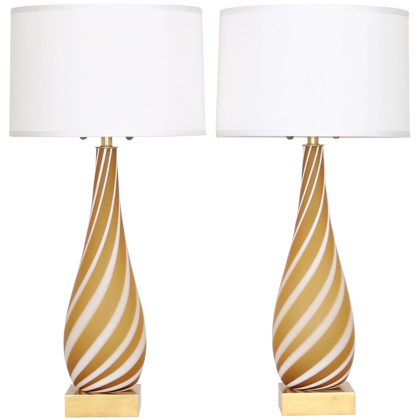 Pair of Murano Glass Lamps in Butterscotch and White