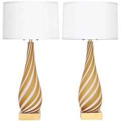 Pair of Murano Glass Lamps in Butterscotch and White