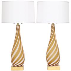 Pair of Murano Glass Lamps in Butterscotch and White 11