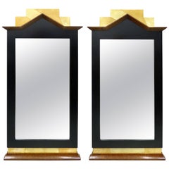 Biedermeier Burl Wood, Ebonized and Goatskin Mirrors