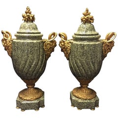 Vintage Pair of Italian Neoclassical Style Ormolu Mounted Marble Urns