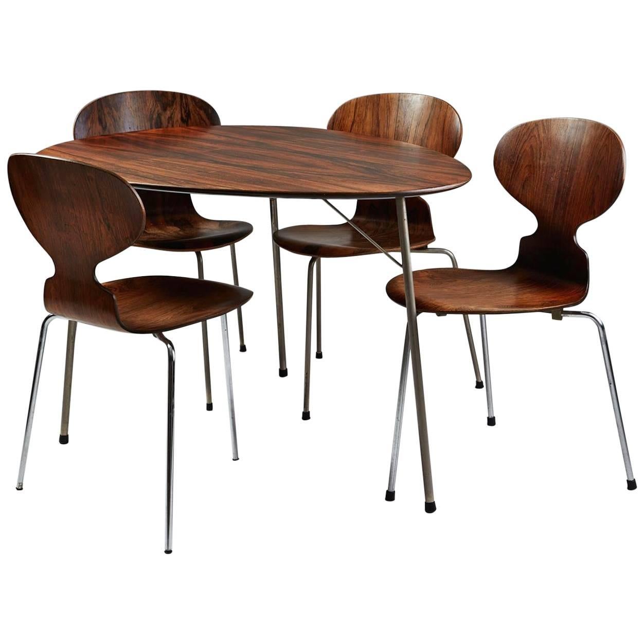 Dining Table and Four Chairs, Designed by Arne Jacobsen for Fritz Hansen